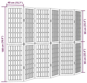 Biombo com 6 painéis madeira de paulownia maciça preto