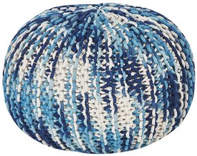Pufe redondo em tricot branco e azul 50 x 35 cm CONRAD Beliani