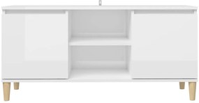 Móvel de TV pernas de madeira 103,5x35x50 cm branco brilhante