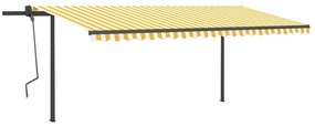 vidaXL Toldo retrátil manual com luzes LED 5x3 m amarelo e branco