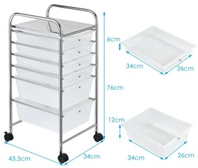 Carrinho com rodas auxiliar de armazenamento com 6 gavetas empilháveis removíveis para cozinha ou escritório 34 x 43,5 x 76 cm Transparenete