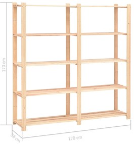 2 unidades arrumação 5 prateleiras 170x38x170cm pinho 500 kg