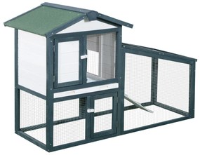 PawHut Gaiola de madeira para coelhos ao ar livre 2 níveis com bandeja removível e várias entradas telhado asfáltico Galinhas cobaias 140x65x100 cm Verde