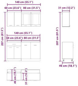 4pcs armário de cozinha conj. deriv. madeira carvalho artisiano