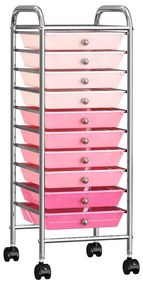 Carrinho de arrumação móvel c/ 10 gavetas plástico degradê rosa