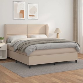 vidaXL Cama com molas/colchão 160x200 cm couro artificial cappuccino