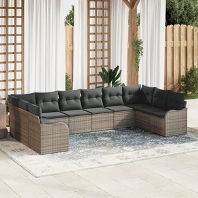 Conjunto de Sofá de Jardim vidaXL 10 Peças com Almofadas Cinzento Ratt