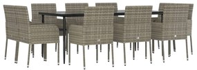 11 pcs conjunto jantar jardim c/ almofadões vime PE preto/cinza