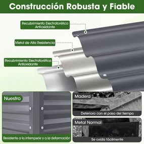 Floreira Elevada de Metal 112 x 55 x 81 cm com Revestimento Eletroforético e Drenagem para Legumes, Flores e Frutas - Cinzenta