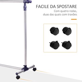 Charriot com Altura Ajustável Cabideiro com Rodas para Roupas Aço Inoxidável 86-160x45x95-170cm Prata e Preto