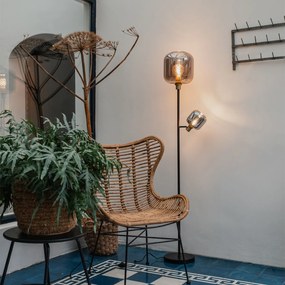 Candeeiro de pé preto com dourado e vidro fumê 2 luzes - Zuzanna