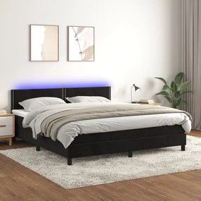 Cama box spring c/ colchão/LED 180x200 cm veludo preto