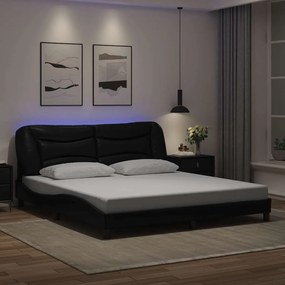 Estrutura de cama c/ luzes LED 180x200cm couro artificial preto