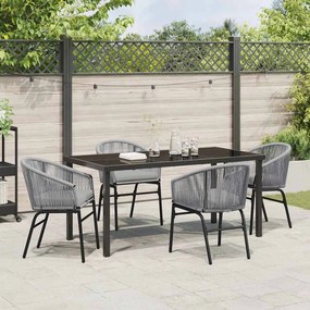 Conjunto de jantar de jardim com 5 peças em rattan e poliéster cinza.