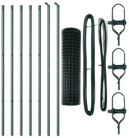 Cerca Euro com 7 Postes 1.4x10 m de Aço Galvanizado Verde