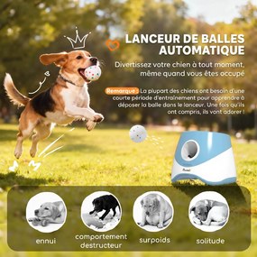 Lançador Automático de Bolas para Cães Pequenos e Médios, 25,9 x 27,1 x 21,4 cm, Distâncias de Lançamento Reguláveis, Azul