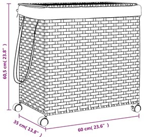 Cesto para roupa suja com rodas 60x35x60,5 cm vime