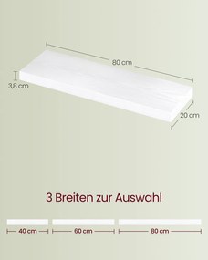 Prateleira de parede suspensa para molduras 20 x 80 x 3,8 cm, branca