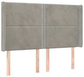 Cabeceira cama c/ luzes LED veludo 147x16x118/128cm cinza-claro