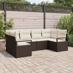 Conjunto de Sofá Jardim Com Almofadas vidaXL 6 Peças Vime Poliéster Ma