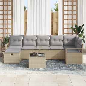Conjunto de Sofá de 8 Peças para Jardim com Almofadas Bege de Poliratt