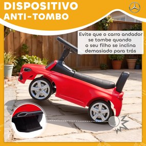 Carro Andador para Crianças Mercedes-Benz Classe C com Buzina Volante Sons de Motor e Espaço de Armazenamento 65x28x39 vermelho