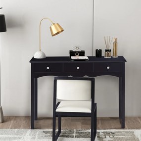 Secretária com 3 Gavetas, 100 x 32 x 75 cm, Multifuncional em MDF, Preto