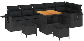 vidaXL Conjunto de Sofá de Jardim com almofada 11 pcs Preto vime PE