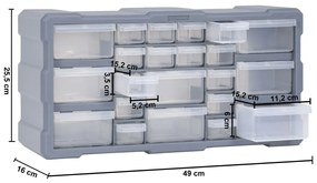 Caixa organizadora com 22 gavetas 49x16x25,5 cm