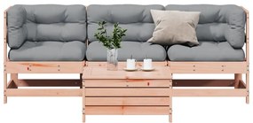 4 pcs conj. lounge jardim com almofadões madeira douglas maciça