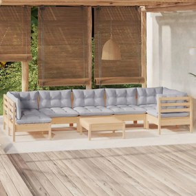 vidaXL 8 pcs conjunto lounge de jardim c/ almofadões cinza pinho