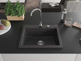 Mexen Elix lava-louça de granito de 1 cuba 600 x 500 mm, preto salpicado, sifão cromado - 6525601005-76