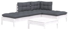 5 pcs conjunto lounge de jardim c/ almofadões pinho branco