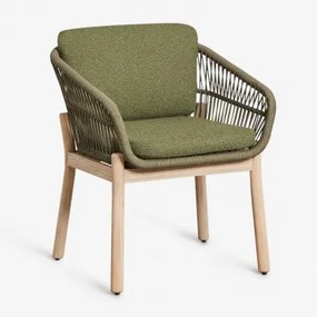 Pack De 4 Cadeiras De Jantar Com Braços Em Madeira De Acácia E Corda Entrançada Karvia Bouclé Verde Sálvia - Sklum