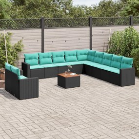 vidaXL 12 pcs conjunto de sofás de jardim com almofadões vime PE preto