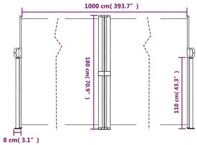 Toldo lateral retrátil 180x1000 cm branco