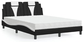 Cama com colchão 120x200 cm couro artificial preto e branco