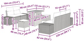 Conjunto de Sofá de Jardim vidaXL 8 Peças com Almofadas Bege Rattan Po