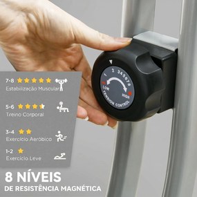 Bicicleta Estática Dobrável Silenciosa com 8 Níveis de Resistência Monitor LCD Assento Ajustável e Rodas Cinza
