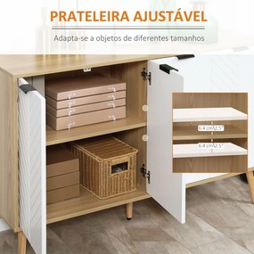 Aparador de Cozinha Moderno com Prateleiras Ajustáveis 2 Armários e Anti-Tombo 120x35x77,4 cm Branco e Madeira