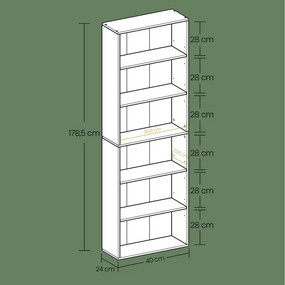 Estante de 6 prateleiras em estilo escandinavo, para sala de estar 24 x 60 x 178,5 cm castanho