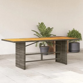 vidaXL Mesa de jardim com tampo em acácia 190x80x75 cm vime PE cinza