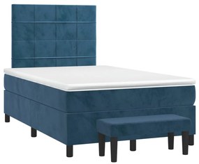 Cama boxspring com colchão 120x200 cm veludo azul-escuro