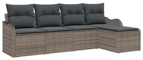 Conjunto de Sofá de Jardim vidaXL 5 Peças com Almofadas Rattan PE Cinz