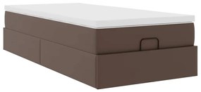 Estrutura de cama otomana com colchão marrom couro falso