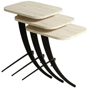 Conjunto de Mesas de Encostar Pion 3 – Travertine – Medidas Variadas