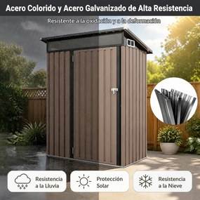 Abrigo de Jardim para Ferramentas, 150 x 89 x 185 cm, Cobertura Inclinada, Cinzento