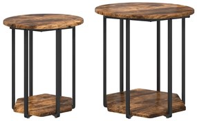 Conjunto de Mesas de Apoio 2 pcs Carvalho Fumado em Madeira e Metal
