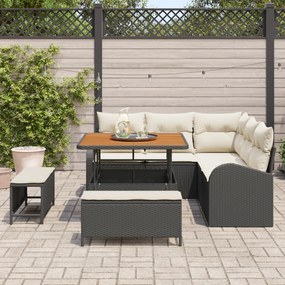Conjunto de Sofá de Jardim vidaXL de 8 Peças com Almofadas Preto Vime