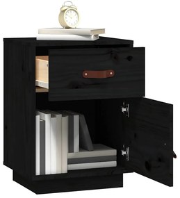 Mesas de cabeceira 2 pcs 40x34x55 cm pinho maciço preto